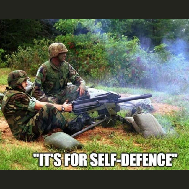 Soldiers and grenade launcher meme about defense