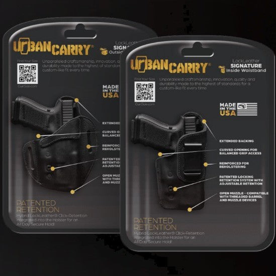 Urban Carry signature holster in plastic packaging on a dark background