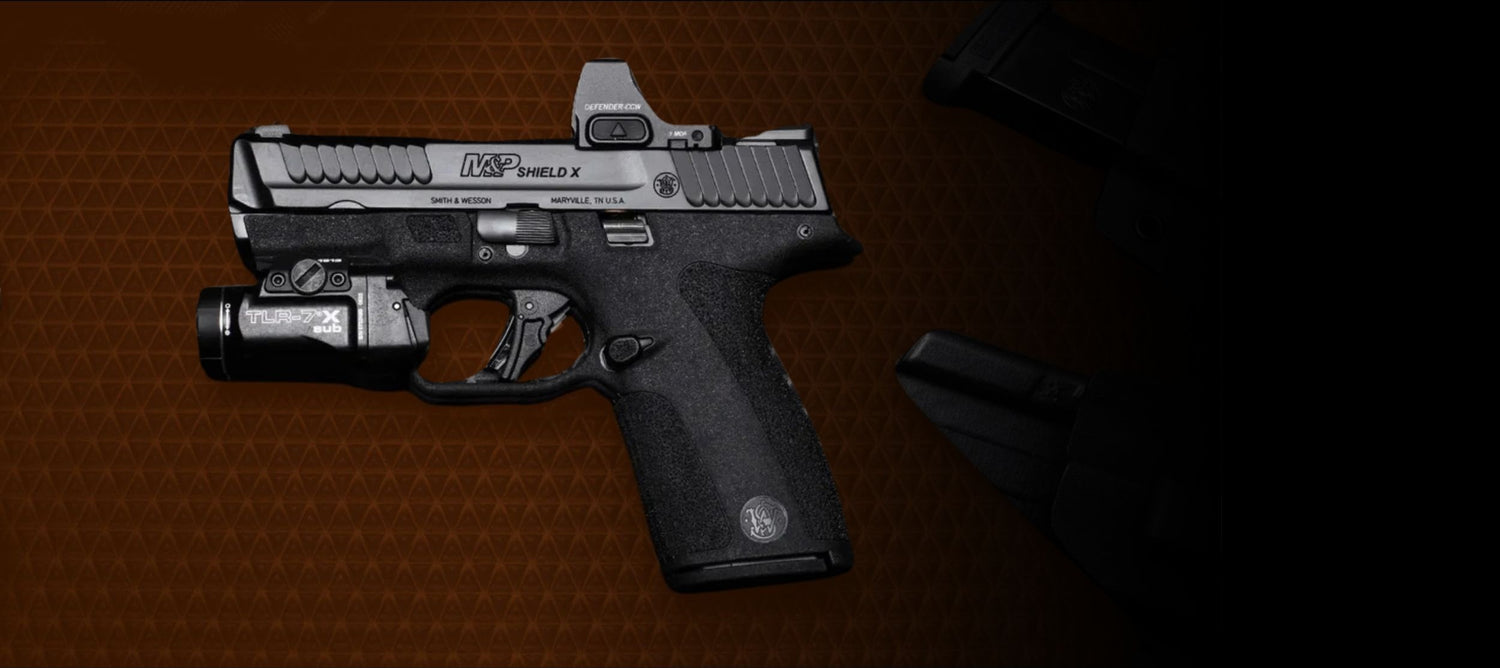 firearm on black and brown background