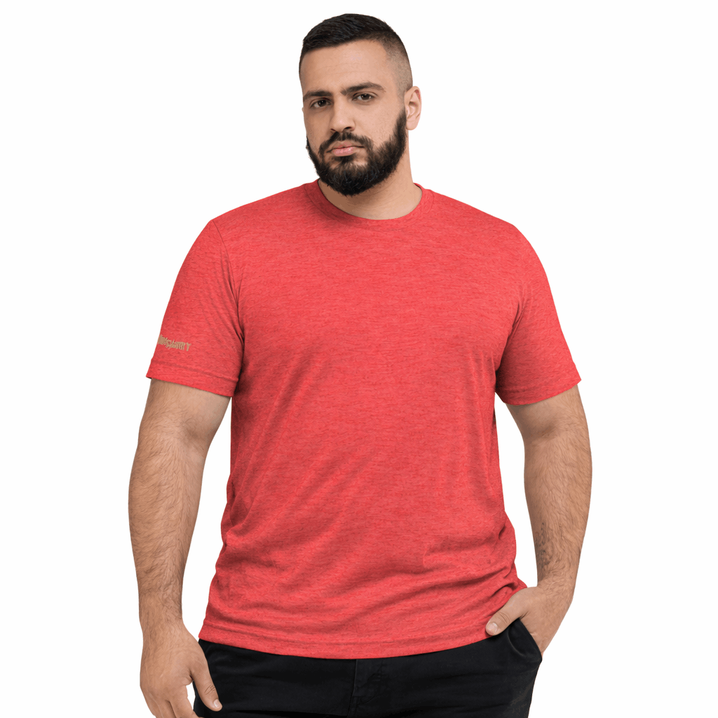 Man wearing a red t-shirt on a white background