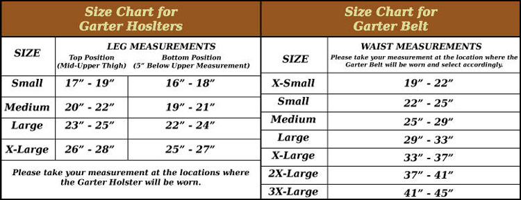Urban Carry Holster G2 Size Chart